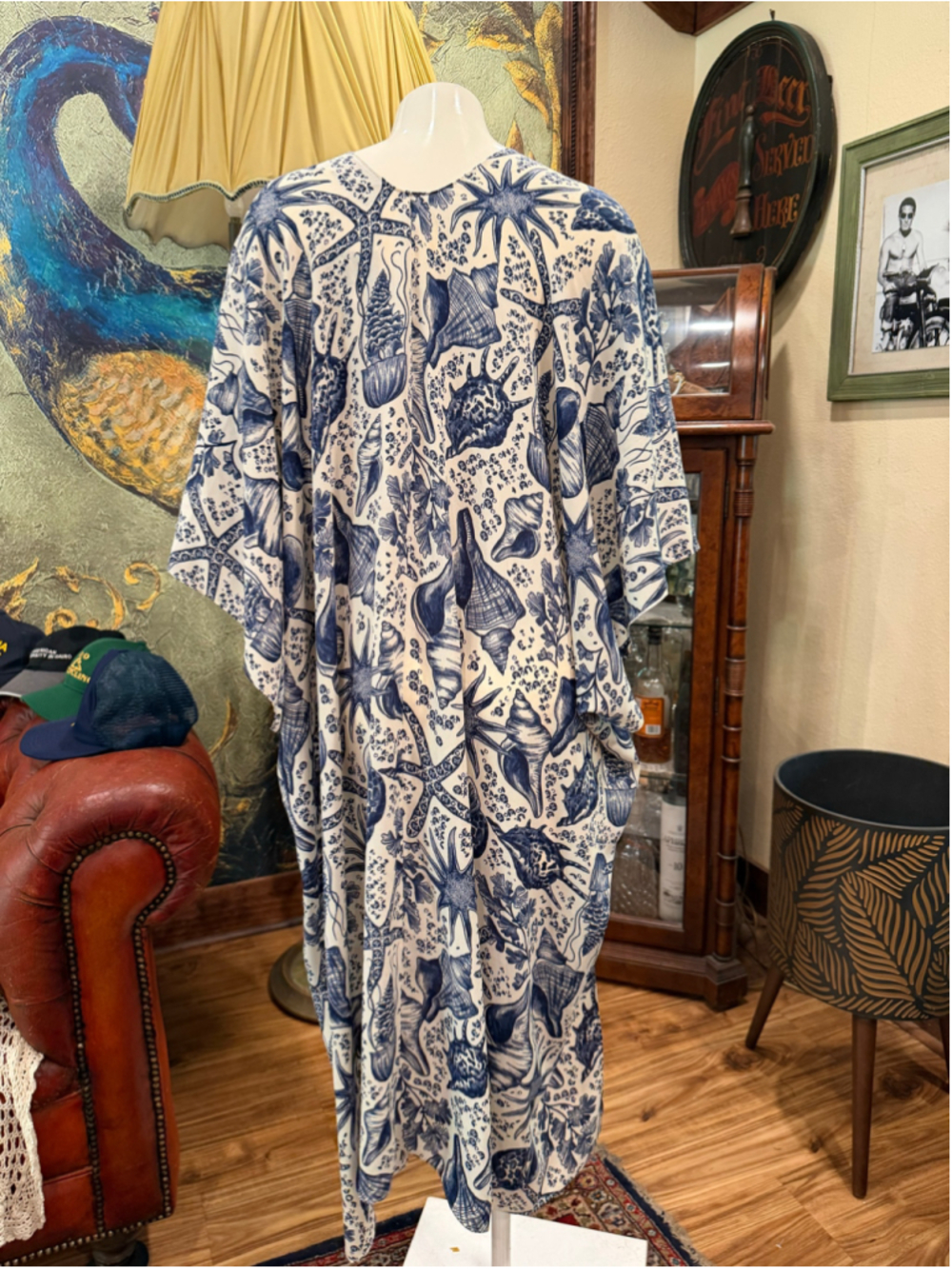 NWT Attitudes by Renee Kimono Duster Cardigan L Shell Seashell Blue White Coasta - Picture 5 of 8